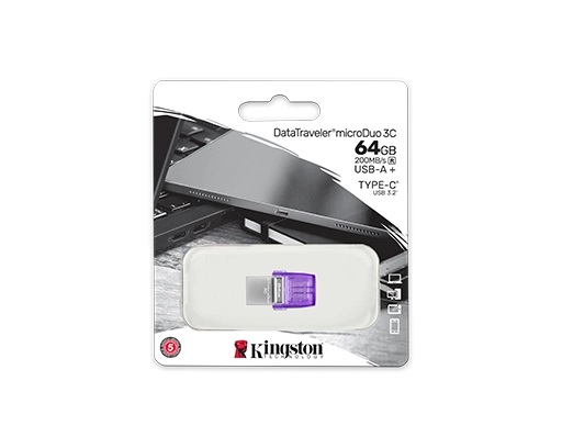 USB Drive 64GB Kingston DataTraveler microDuo 3C Gen3 USB 3.2 OTG Support