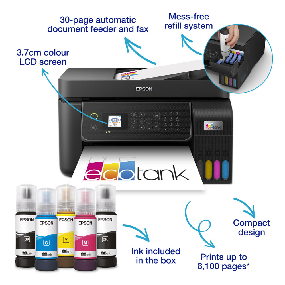 Epson L5310 Inkjet w/ EcoTank System (CISS) MFP ADF Wi-Fi Direct