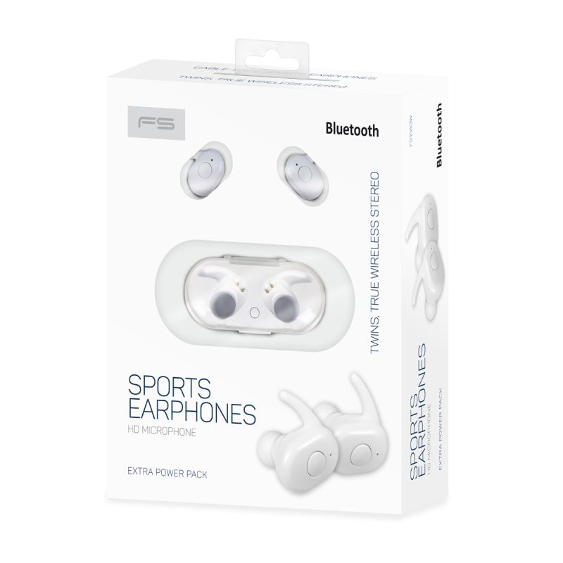 Earphones Freestyle TWS Bluetooth Sport w/Case White FS1083W