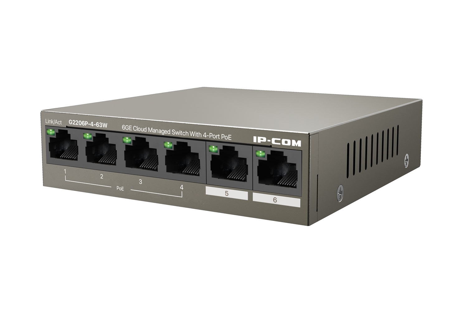 IP-COM Switch 6Port Gigabit 6xGE PoE 63W G2206P Cloud Managment Rackmount