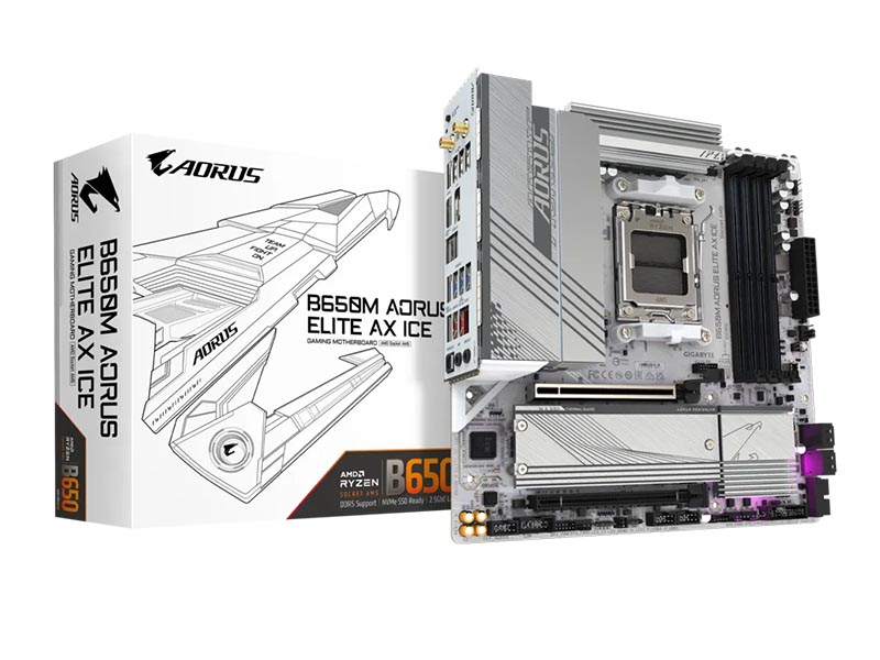 MB Gigabyte B650M AORUS ELITE AX ICE DDR5 AM5 8000MHz OC SATA3 2xM.2 WiFi 6E, BT, PCIe 5.0 HDMI/DP