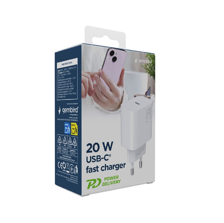 USB Universal Power Charger Gembird 20W Type C White