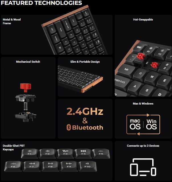 Keyboard Keychron K3 Ultra 8K Low-Profile 75% ZMK Wireless Swappable Milk POM Red - Black