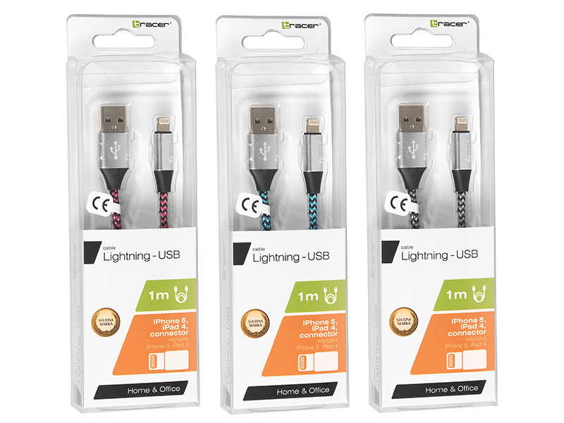USB Cable for Apple Lightning Tracer 1m Black-Blue