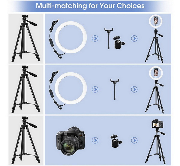 Dig. Camera Tripod LDK 40inch aluminium w/Bluetooth, 10" Ring Light, Bubble Level, Bag Black