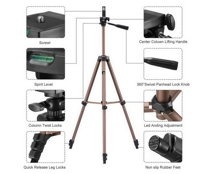 Dig. Camera Tripod LDK 50inch aluminium w/Bluetooth, Bubble Level, Bag