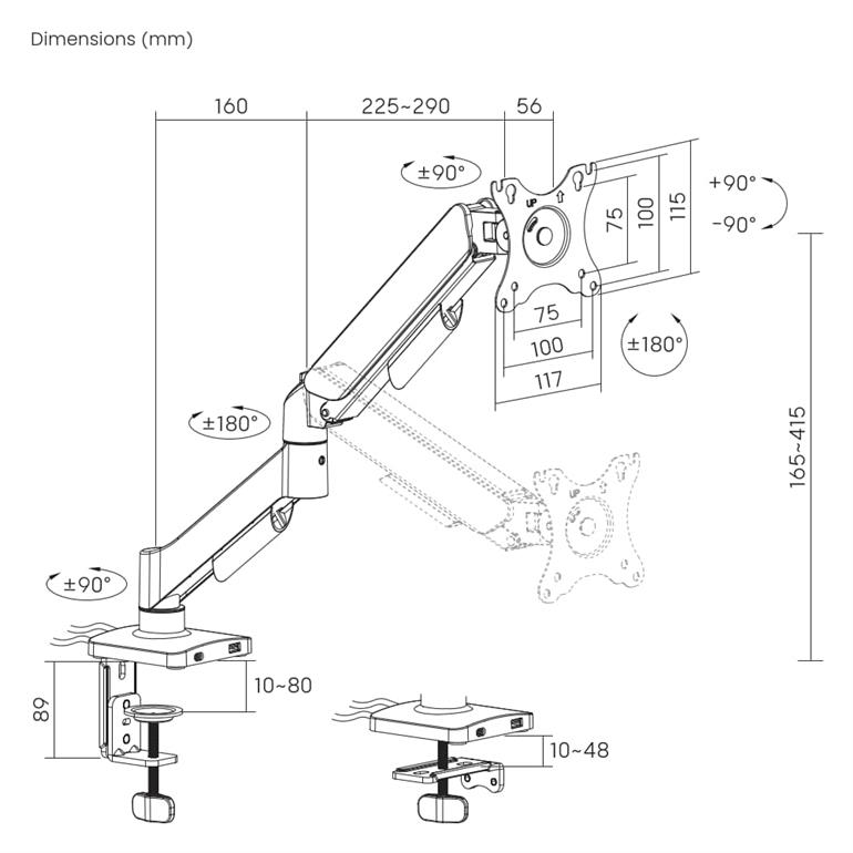 Monitor Desktop Stand Gembird for 1 Monitor 17"-32" with USB ports