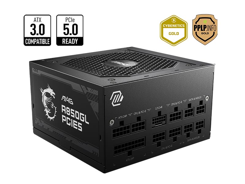 PSU 850W MSI MAG A850GL PCIE5 80 PLUS Gold Full Modular 12VHPWR