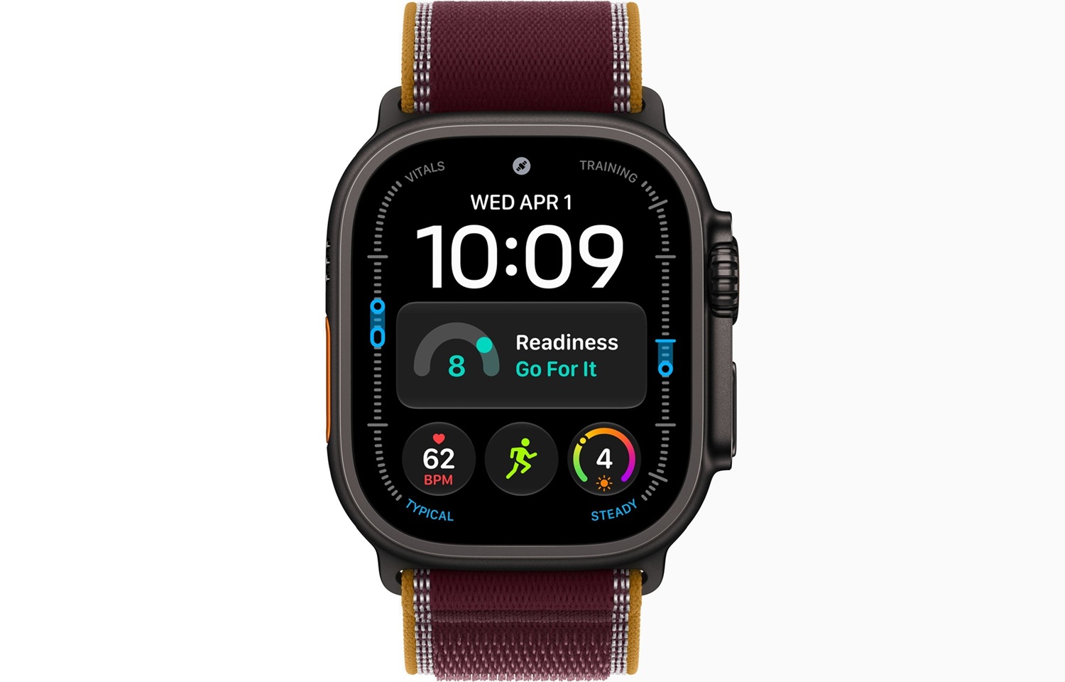 Apple Watch Ultra 4 Cellular 49mm Black Titanium Case with Burgundy Trail Loop S/M