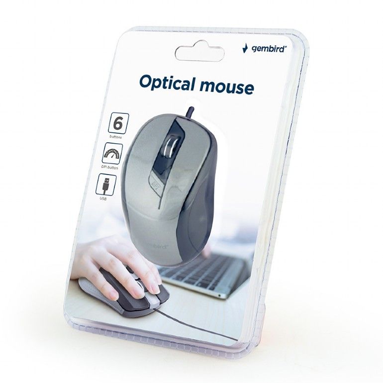 Mouse Gembird MUS-6B-01 Optical Black/Spacegrey 1600DPI USB