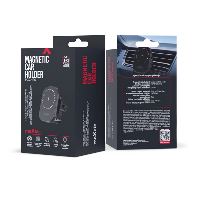 Car Holder for Smartphones Maxlife MXCH-16 15W w/Wireless Magsafe Charger