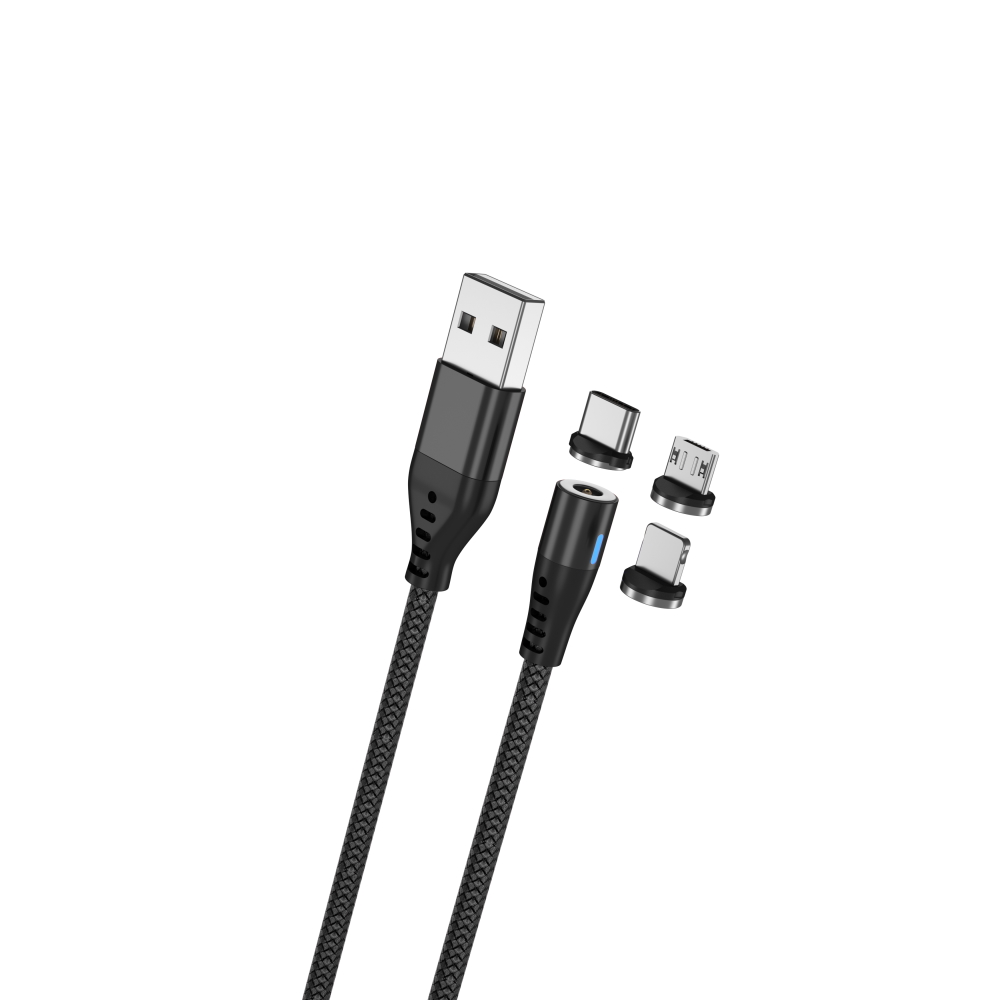 Cable USB 4in1 USB-A to Micro USB, USB-C, Lightning & USB-A 1m Magnetic Maxlife Black