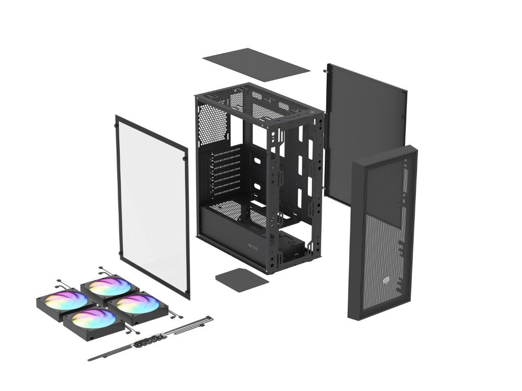 ATX Midi Tower Case Fury Shobo SH8F RGB Gaming Black w/o PSU