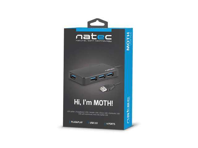 USB HUB 3.0 4-Port Natec Moth Black