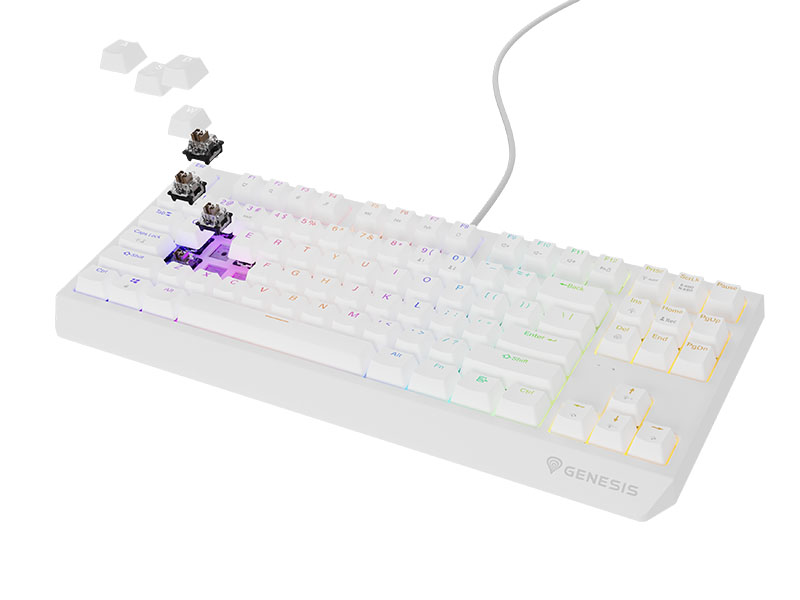 Keyboard Genesis Gaming Thor 230 TKL Hot Swap Mechanical Brown Switch RGB White