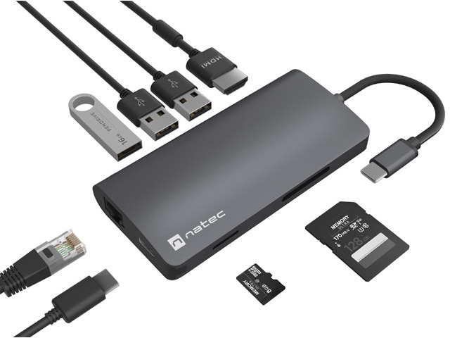 Docking Station Natec Fowler 2 V2 Type-C 3xUSB 3.0/HDMI 4K/RJ45/USB-C PD/CardReader