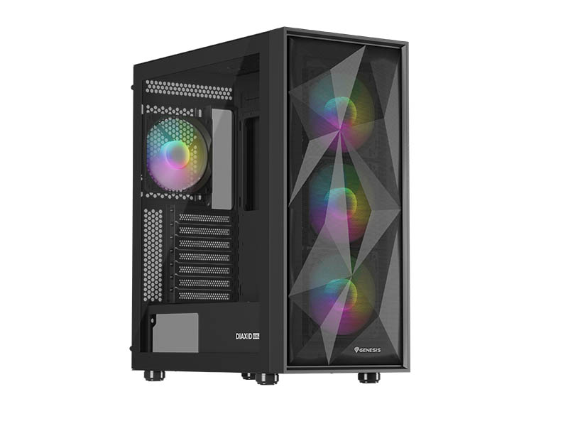 ATX Midi Tower Case Genesis Diaxid 605 Gaming ARGB w/4x ARGB Fans Black