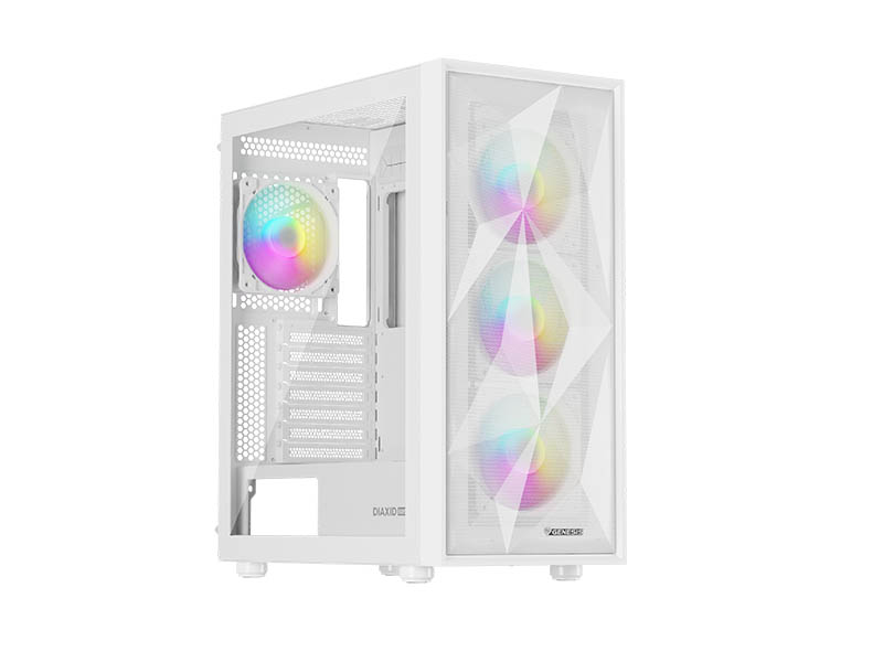ATX Midi Tower Case Genesis Diaxid 605 Gaming ARGB w/4x ARGB Fans White