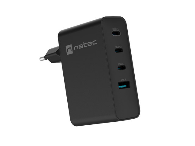 USB Universal Power Charger Natec Ribera GaN 100W 3xUSB-C/1xUSB-A Black