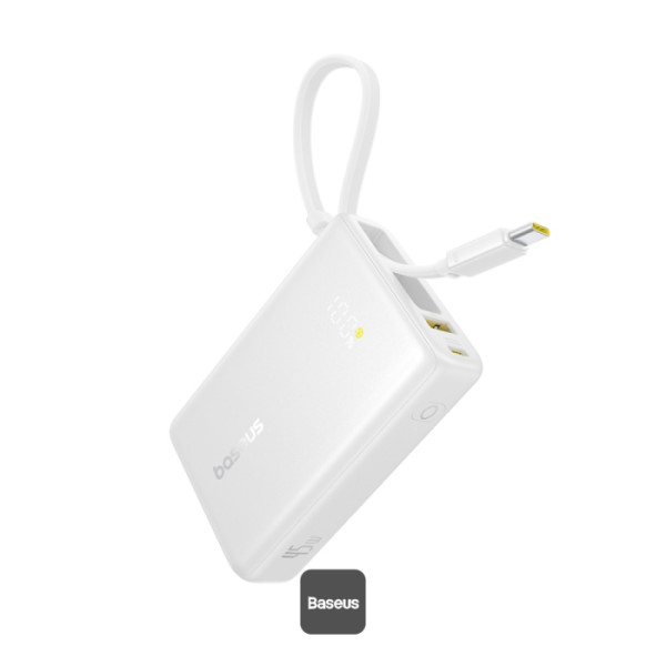 Power Bank Baseus 10K, 45W (Built-In USB-C Cable, USB-C, USB-A QC 3.0 port) Moon White
