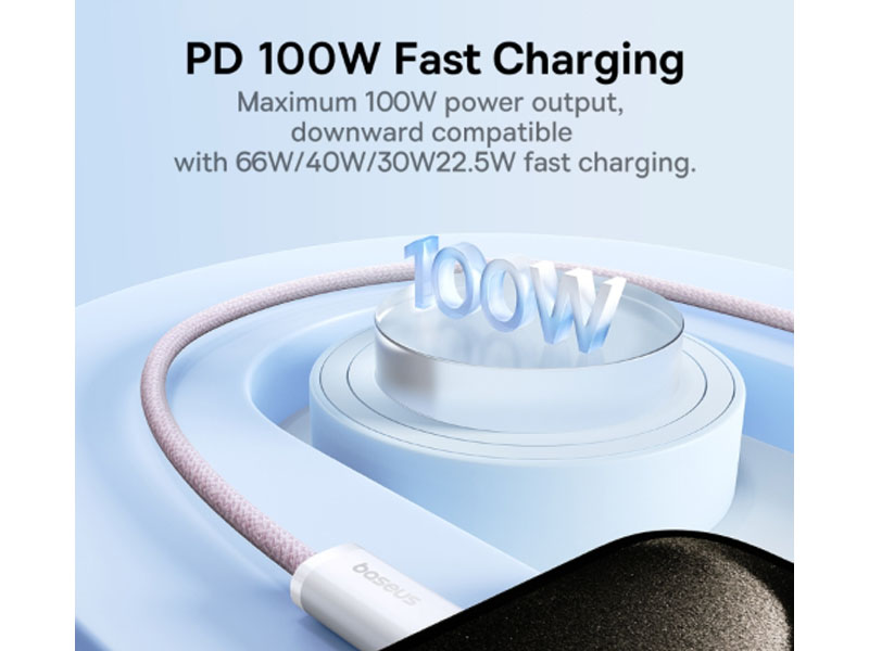 Cable USB 2.0 Type-C to Type-C 1m Baseus Dynamic 3 PD 100W Baby Pink