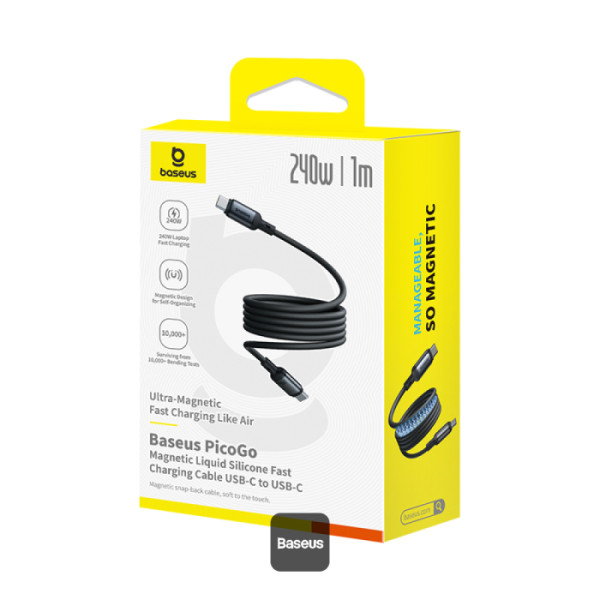 Cable USB 2.0 Type-C to Type-C 1m Baseus PicoGo Magnetic 240W Silicone Black