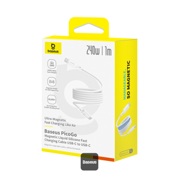 Cable USB 2.0 Type-C to Type-C 1m Baseus PicoGo Magnetic 240W Silicone White