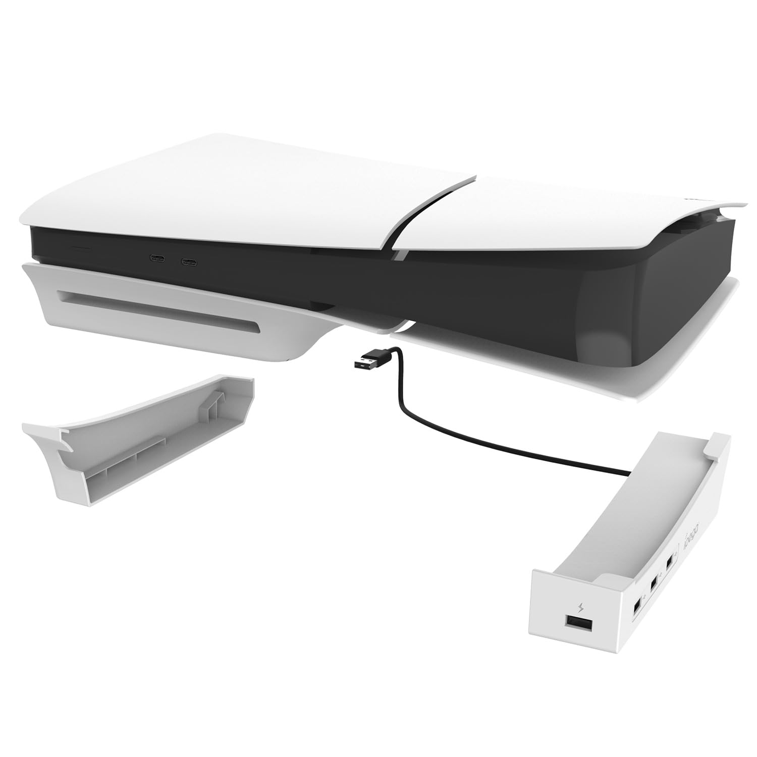 Ipega Horizontal Stand RGB for Playstation 5 Slim Disc/Digital - White w/USB Hub 2.0 x3 Ports