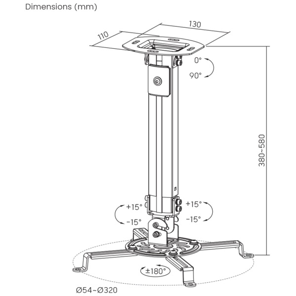 Projector Ceiling mount SBOX PM-18S 380-580mm Tilt Swivel Rotation