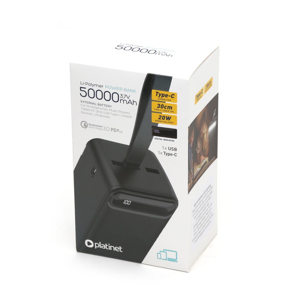 Power Bank Platinet 50000mAh 20W QC3.0 PD3.0 Black