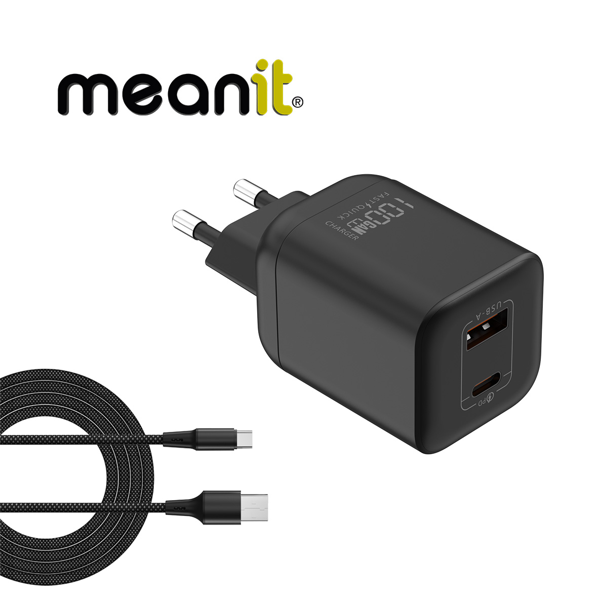 USB Universal Power Charger MeanIT Type-C 100W 2xPort PD Black