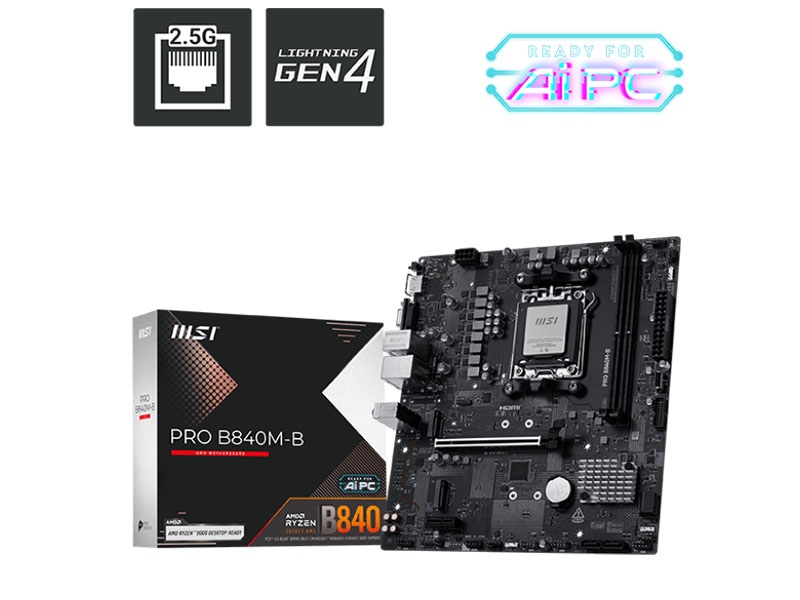 MB MSI PRO B840M-B AM5 DDR5 8000MHz OC/SATA3/2xM.2/USB 3.2/HDMI/VGA/2.5GBit LAN