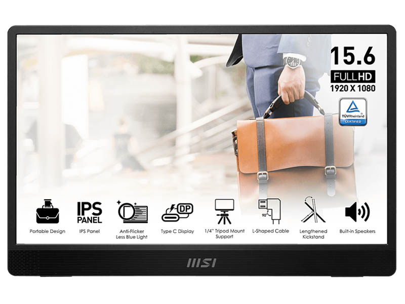 Monitor 15.6" MSI Portable PRO MP161 E2U IPS, FHD, 2xType-C, Alt mode, 15W PD, Speakers, Tilt