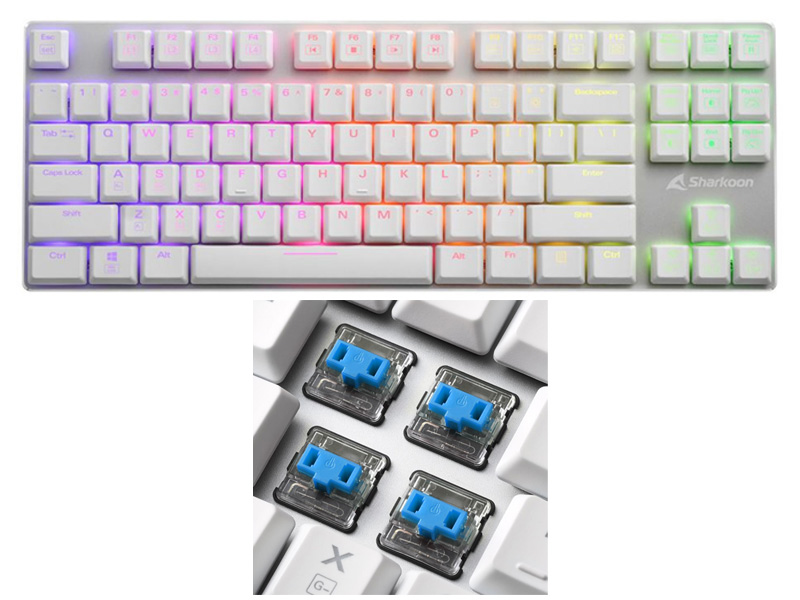 Keyboard Sharkoon PureWriter TKL RGB Mechanical Gaming w/RGB Illumination - Kailh Blue Switch White