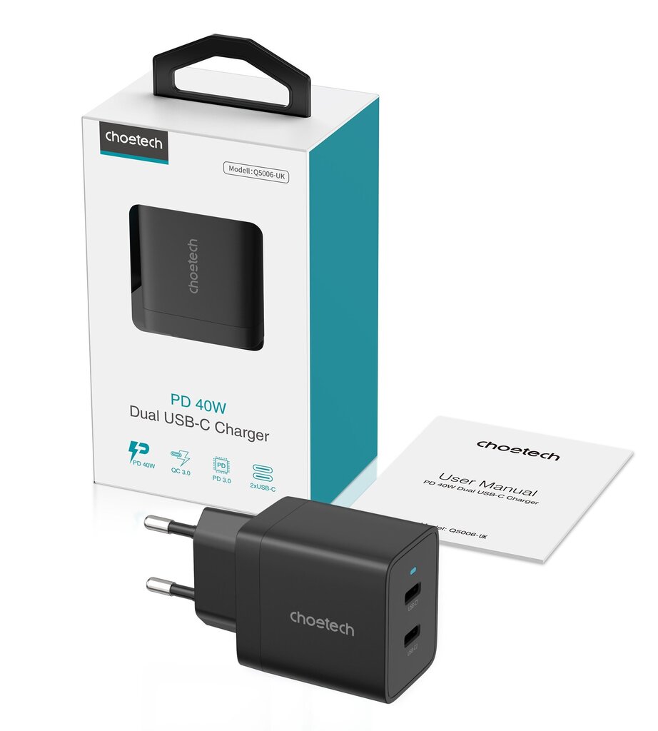 USB Universal Power Charger Choetech Q5006 2xType-C 40W Black
