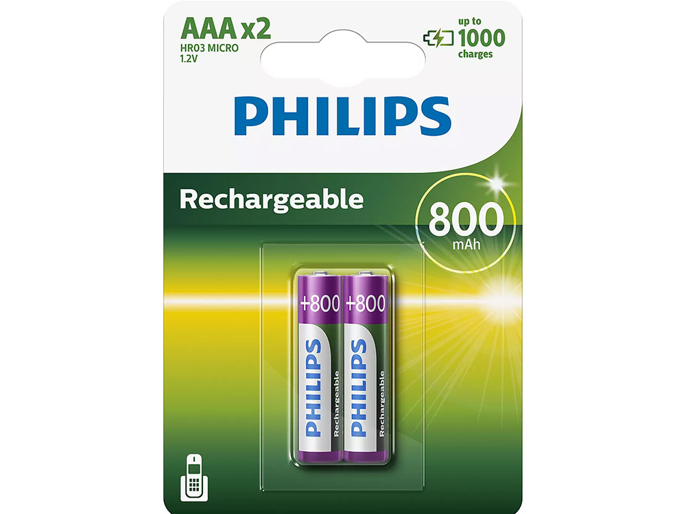 Batteries Philips Rechargable AAA 2pack 800 mAh