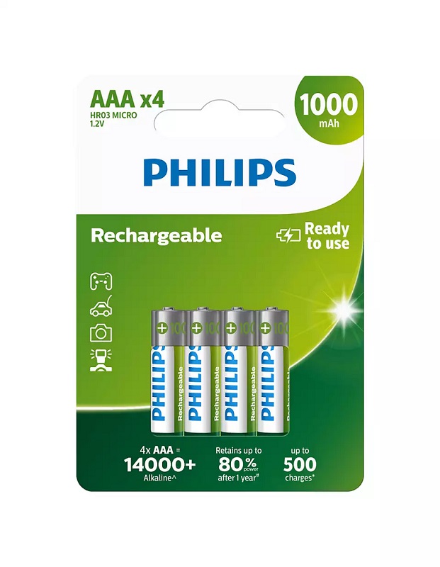 Batteries Philips Rechargable AAA 4pack 1000 mAh