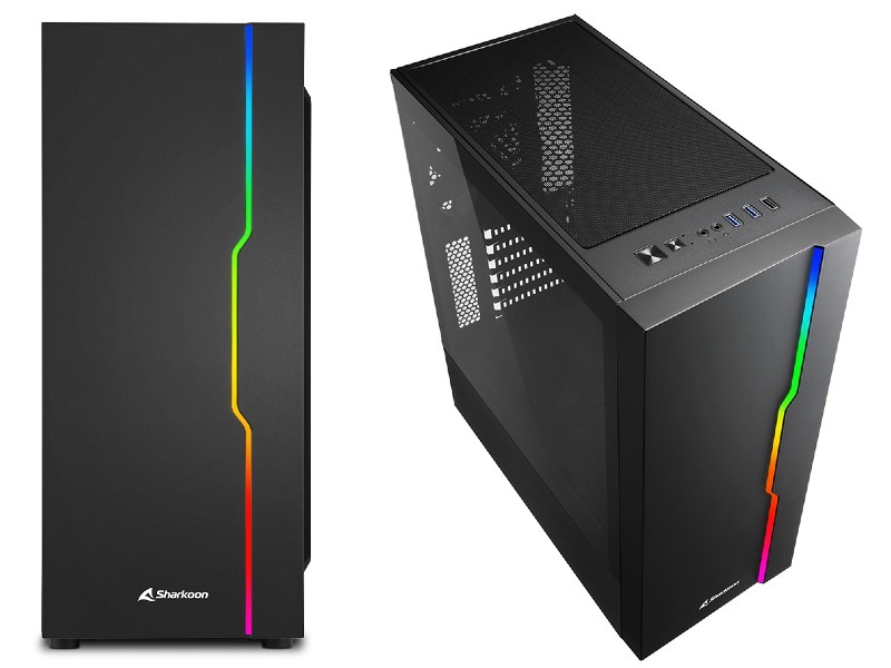ATX Midi Tower Case Sharkoon RGB Slider Gaming w/2xUSB 3.0, USB 2.0, 120mm Fans, LED strip