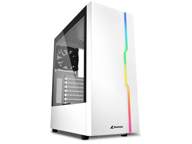 ATX Midi Tower Case Sharkoon RGB Slider Gaming w/2xUSB 3.0, USB 2.0, 120mm Fans, LED strip, White
