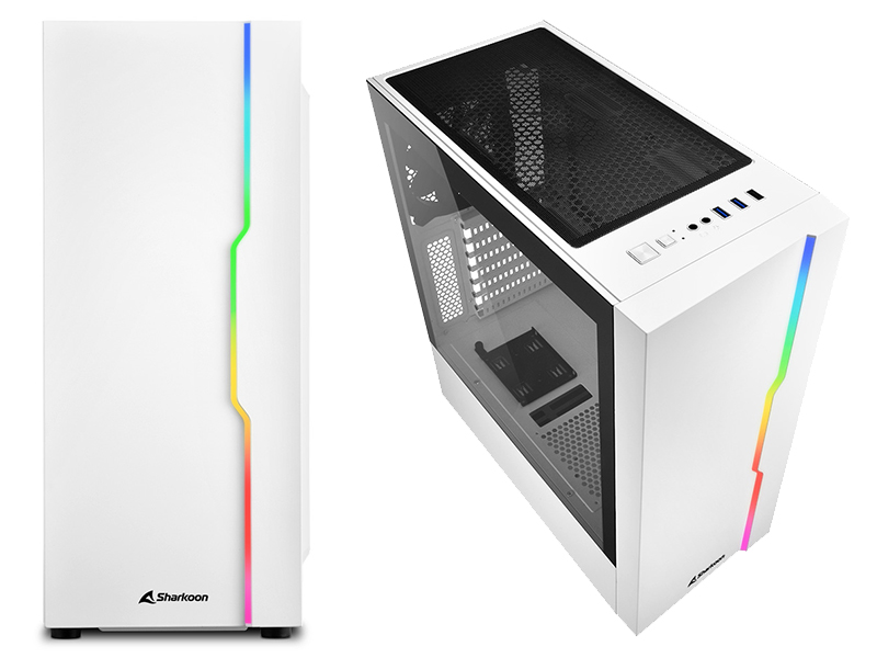 ATX Midi Tower Case Sharkoon RGB Slider Gaming w/2xUSB 3.0, USB 2.0, 120mm Fans, LED strip, White
