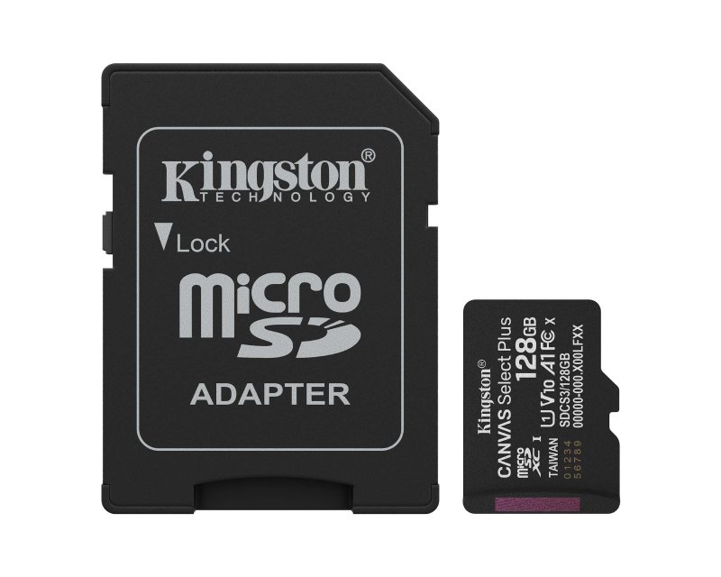 Secure Digital Micro Kingston 128GB SDXC Canvas Select Plus cl10 UHS-I V10 150MB Read A1 w/Adapter