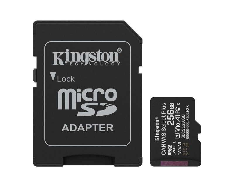 Secure Digital Micro Kingston 256GB SDXC Canvas Select Plus cl10 UHS-I V10 150MB Read A1 w/Adapter