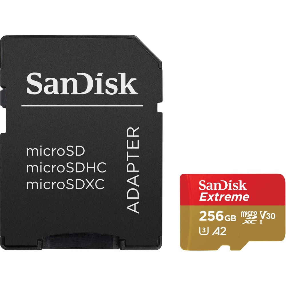 Secure Digital Micro SanDisk 256GB SDXC Extreme 4K 190MB/s UHS-1/A2/V30 w/ Adapter