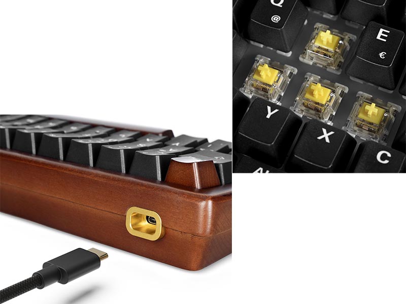 Keyboard Sharkoon SKILLER SGK50 S4 Gen2 60% Wood PBT Mechanical Gaming w/Gateron G Pro 3.0 Yellow