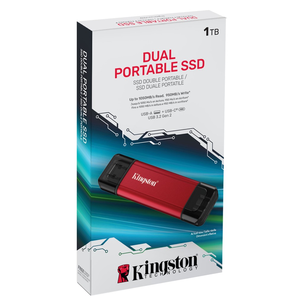 SSD External Kingston Dual Portable 1TB USB 3.2 Gen 2 & Type-C 1050MB/s Red