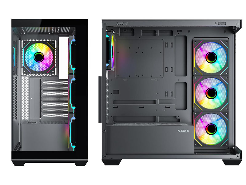 ATX Midi Tower Case SAMA SV-01 Black ARGB w/USB 3.0, Type-C, 4x 120mm LED Fans