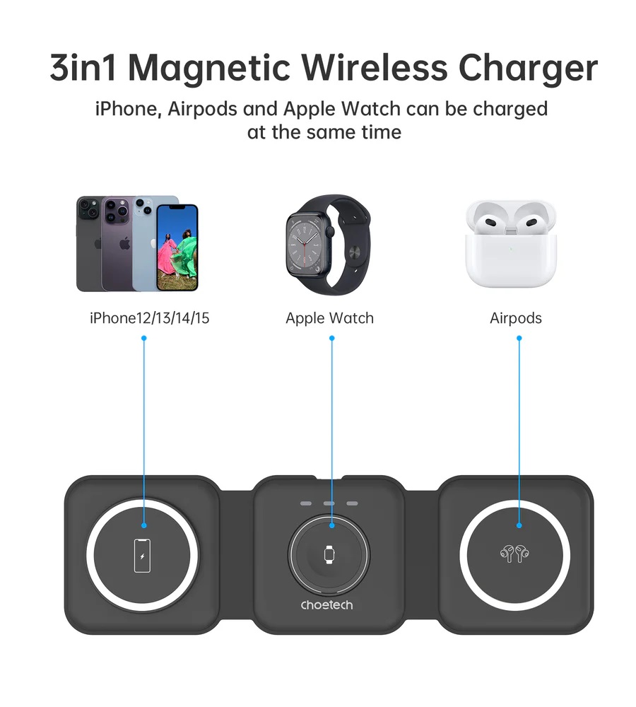 Wireless Charger Choetech T588-F 15W Magnetic 3in1 for Apple