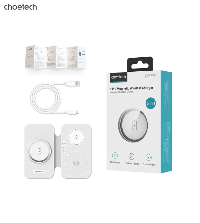 Wireless Charger Choetech T616-F 15W Magnetic 3in1 Foldable