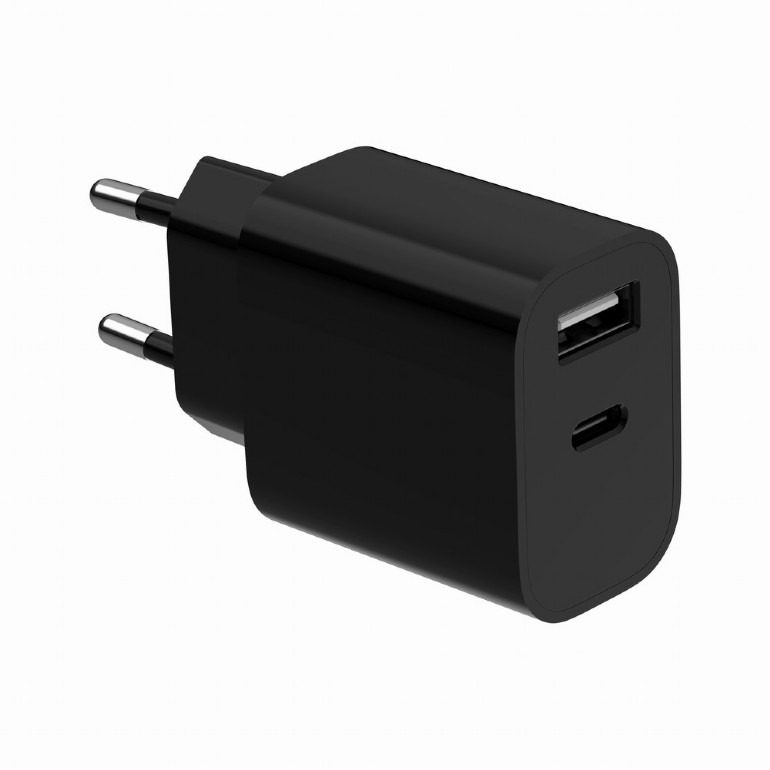USB Universal Power Charger 2 port Gembird 12W Type A+C Black