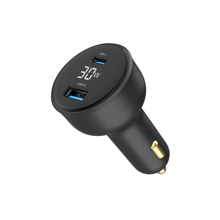 USB Universal Car Charger Gembird 30W PD Dual USB Type C+A With LCD
